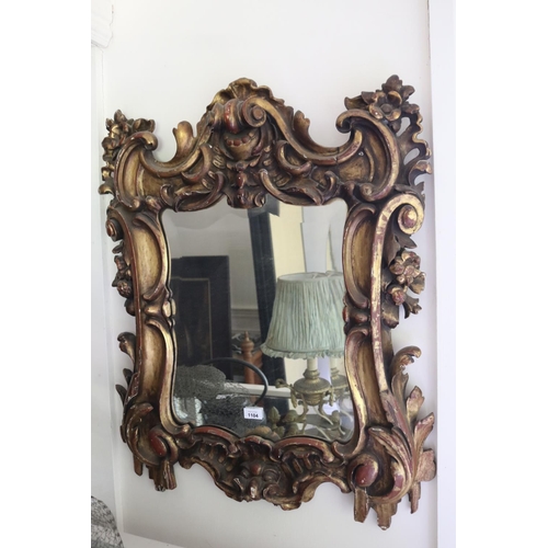1104 - Antique 19th century Italian carved pine gilt gesso mirror, approx 85 cm H x 68 cm W