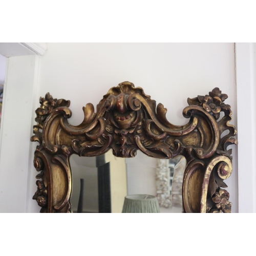 1104 - Antique 19th century Italian carved pine gilt gesso mirror, approx 85 cm H x 68 cm W