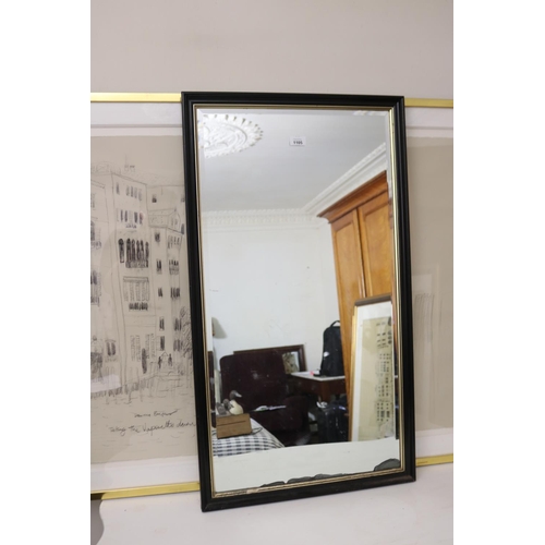 1105 - Wall mirror, ebonised distressed framed, approx 96 cm x 54 cm