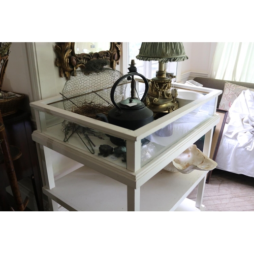 1111 - White painted display table, approx 107cm H x 100cm W x 75cm D