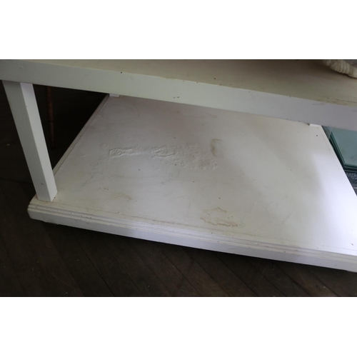1111 - White painted display table, approx 107cm H x 100cm W x 75cm D