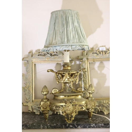 1114 - Antique French gilt brass chenet, converted to lamp, approx 60cm H x 33cm W