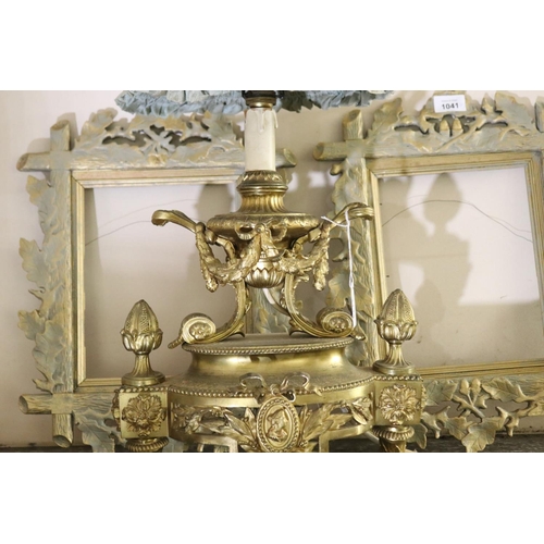1114 - Antique French gilt brass chenet, converted to lamp, approx 60cm H x 33cm W