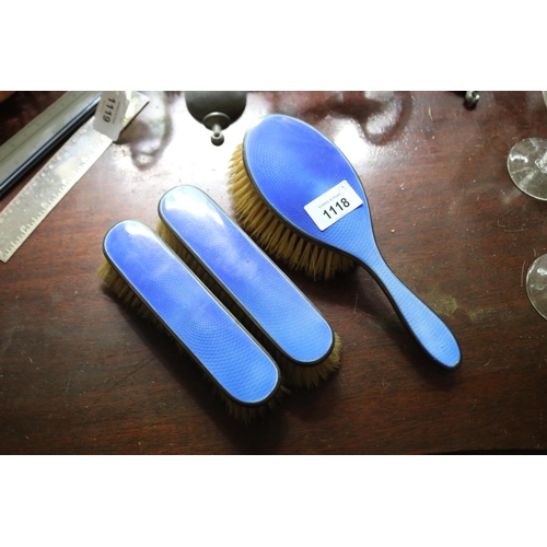 1118 - Antique sterling silver and blue enamel brushes (3)