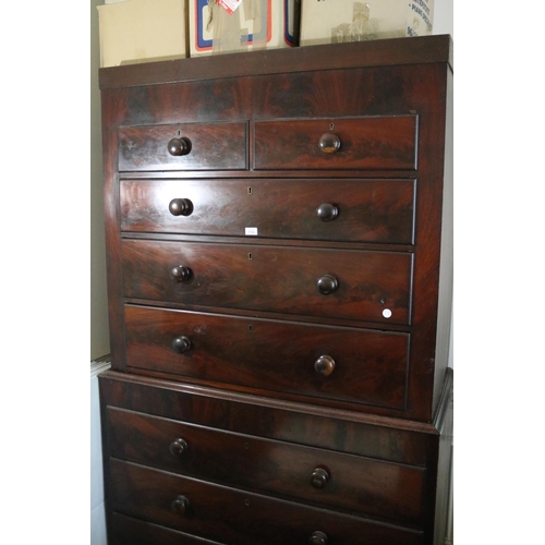 1122 - Large tall antique mahogany chest on chest, approx 206cm H x 118cm W x 54cm D