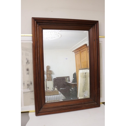 1123 - Large recycled wood surround wall mirror, approx 114cm x 84cm
