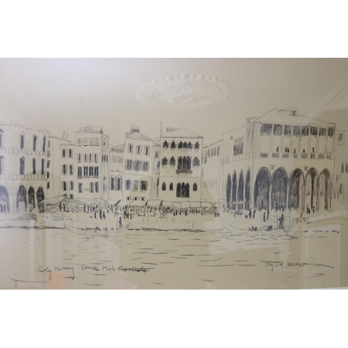 1149 - Dennis Baker (1951-.) Australia, Early Morning Venice, Fish Markets, charcoal on paper, approx 74 cm... 