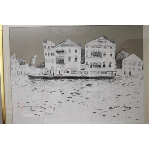 1150 - Dennis Baker (1951-.) Australia, Sunday afternoon Ferry Venice, charcoal and oil on canvas, approx 9... 