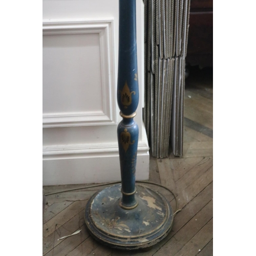 1124 - Vintage blue and gilt painted turned wood standard lamp, approx 168cm H