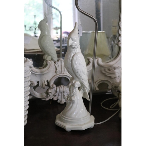 1132 - Decorative white ceramic cockatoo lamp, approx 82cm H