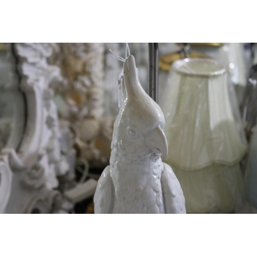 1132 - Decorative white ceramic cockatoo lamp, approx 82cm H