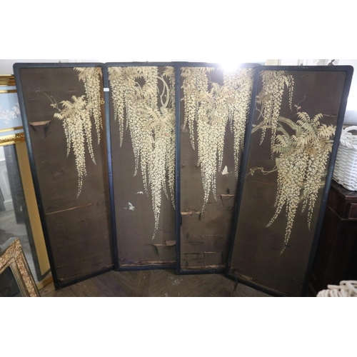 1136 - Set of four antique Japanese wisteria silk panels damages, each panel approx 170cm x 65cm (4)