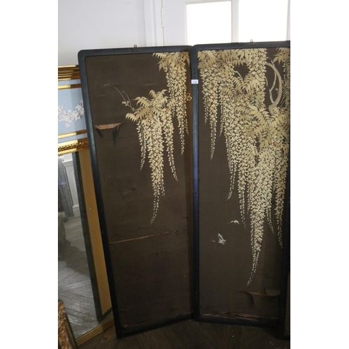 1136 - Set of four antique Japanese wisteria silk panels damages, each panel approx 170cm x 65cm (4)