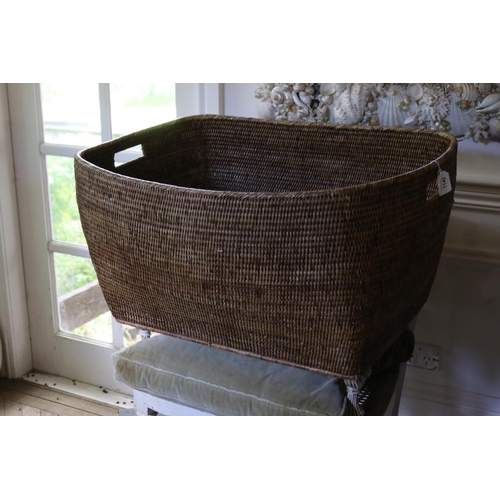 1142 - Large New Guinea woven fibre twin handled basket, approx 37cm H x 71cm W x 56cm D