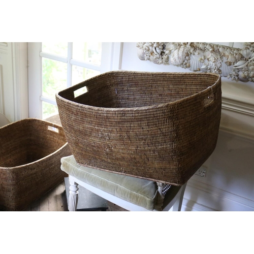 1143 - Large New Guinea woven fibre twin handled basket, approx 37cm H x 71cm W x 56cm D
