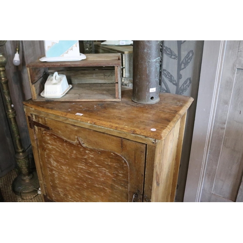 1169 - Antique pine shield door cabinet, approx 100cm H x 91cm W x 56cm D