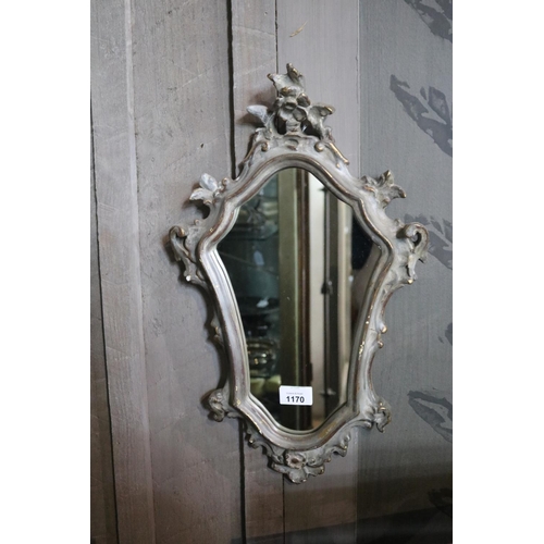 1170 - French style grey painted wall mirror, approx 49cm H x 29cm W
