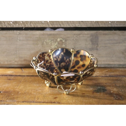1205 - Tortoise shell bowl mounted with gilt metal, approx 7cm H x 15cm Dia