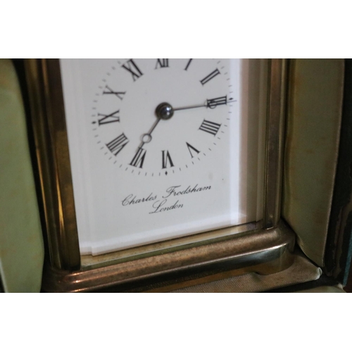 1194 - Charles Frodsham carriage clock in original case, approx 13cm H (ex handle) x 11cm W x 8cm D