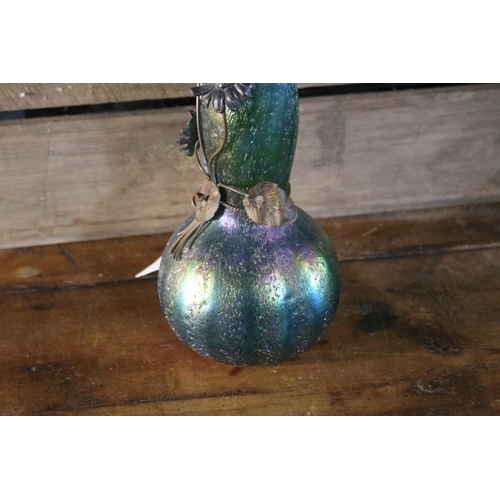 1195 - Loetz vase with applied pewter decoration, approx 32cm H