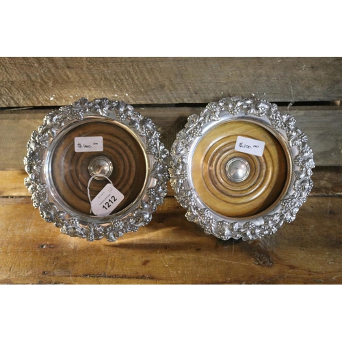 1212 - Two silver plate wine bottle coasters, each approx 4cm H x 18cm Dia (2)