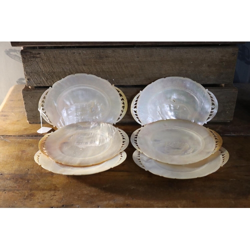 1222 - Set of six carved mother of pearl dishes, approx 22cm x 16cm each