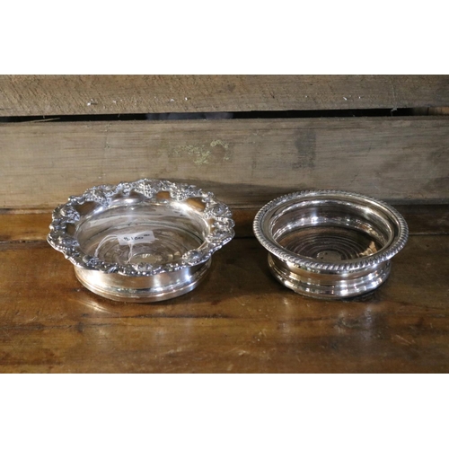 1223 - Two silver plate wine coasters, approx 5cm H x 18cm Dia and smaller (2)
