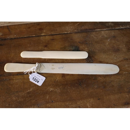1224 - Ivory or bone paper turner and a smaller example, approx 32cm L and smaller (2)