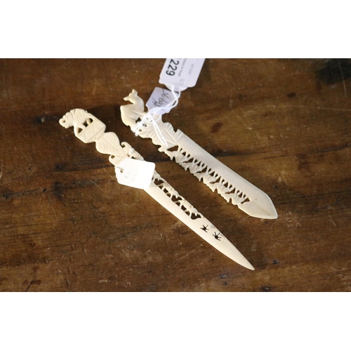 1229 - Two bone letter openers, approx 17cm L and smaller (2)