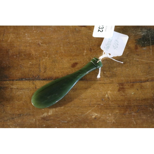 1232 - Maori Greenstone Mere Pounamu Club pendant, approx 10.5cm L