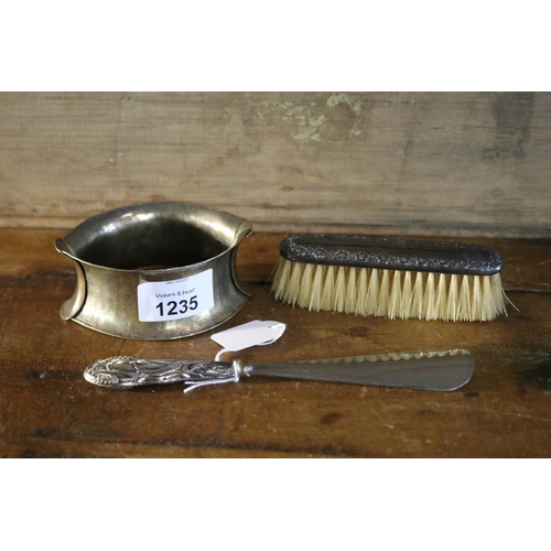 1235 - Silver brush and a bangle and shoe horn (3)