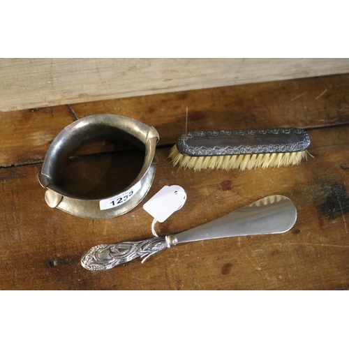 1235 - Silver brush and a bangle and shoe horn (3)