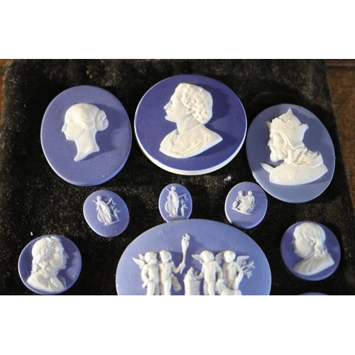 1238 - Assortment of unset blue Jasper medallions, marks cant be seen as smeared glue to the backs  approx ... 