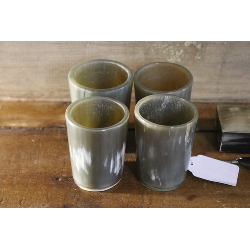 1241 - Horn tumblers, box, napkins ring etc