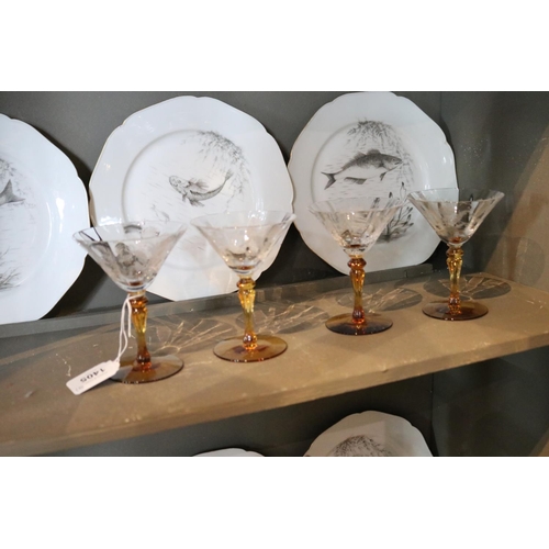 1405 - Set of four amber stemmed cocktail glasses, approx 12cm H each (4)