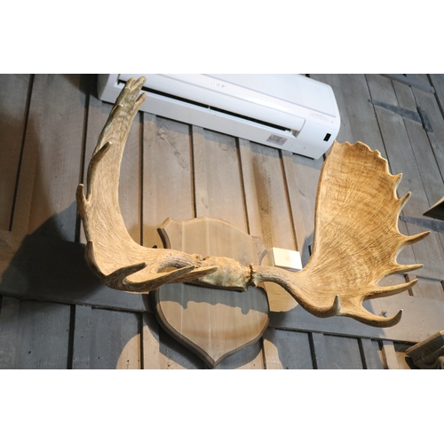 1183 - Set of mounted faux moose antlers, approx 75cm H x 130cm W