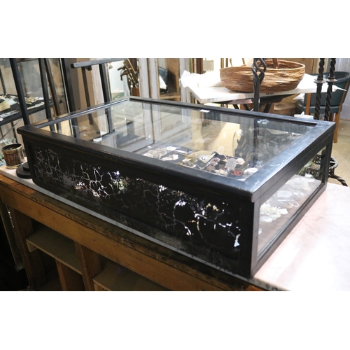 1248 - Table top lift top black painted jewellery cabinet, approx 24cm H x 96cm W x 60cm D