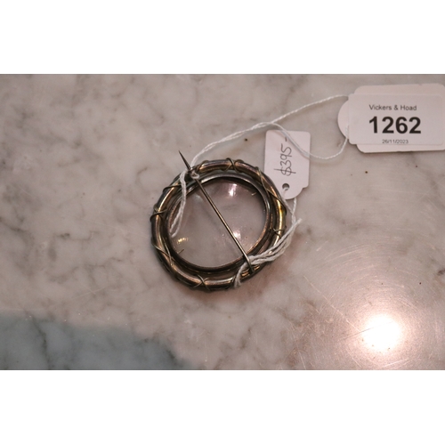 1262 - Antique Reversable silver locket brooch, approx 6cm x 5cm