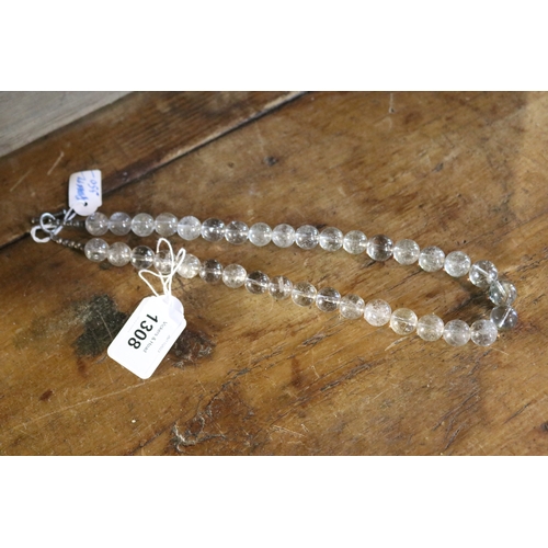 1308 - Vintage round quartz necklace, approx 54cm L