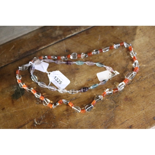 1325 - Floreite and cornelian necklaces, approx 67cm L and 40cm L   (2)