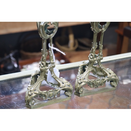 1344 - Pair of antique French Louis XV revival brass candlesticks, tri form bases, approx 29cm H each (2)