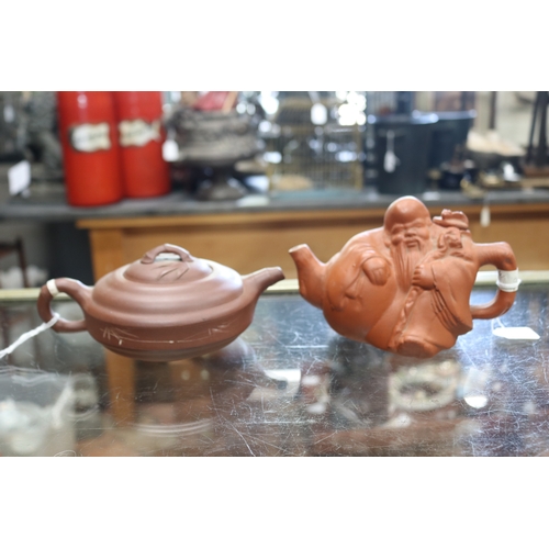 1355 - Two Chinese terracotta tea pots, approx 11cm H x 18cm W and shorter (2)