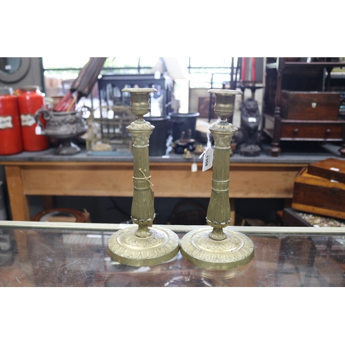 1358 - Fine pair of antique French empire brass candles sticks, approx 30cm H each (2)