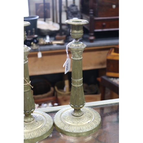 1358 - Fine pair of antique French empire brass candles sticks, approx 30cm H each (2)