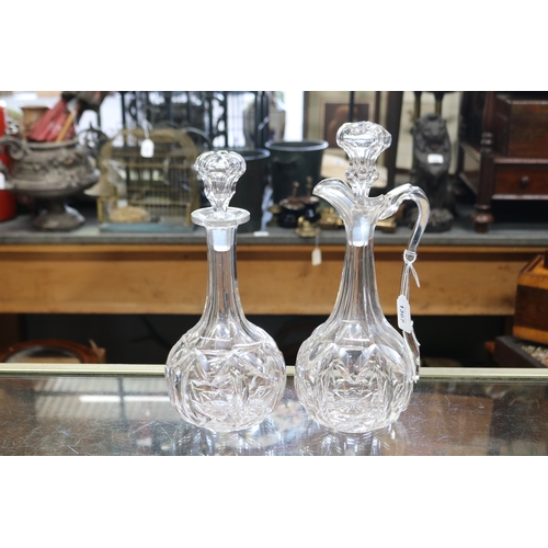 1367 - Good Quality cut crystal claret jug & decanter, approx 34cm H and shorter (2)