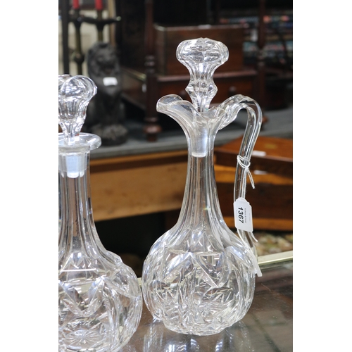 1367 - Good Quality cut crystal claret jug & decanter, approx 34cm H and shorter (2)