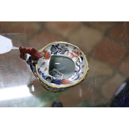 1368 - Rare antique shell form ink pot, decorated in imari colours, (small chip to the cover), approx 7cm H... 