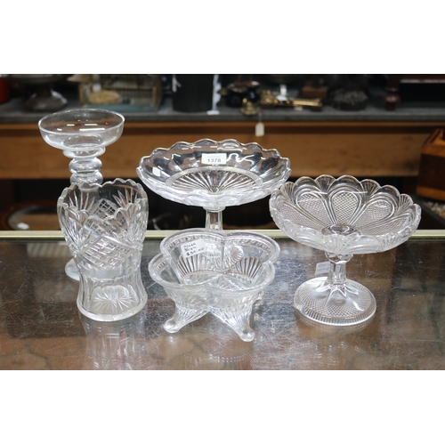 1378 - Selection of pressed & cut crystal pieces, approx 23cm H  and shorter