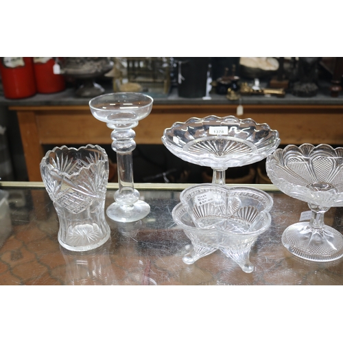 1378 - Selection of pressed & cut crystal pieces, approx 23cm H  and shorter