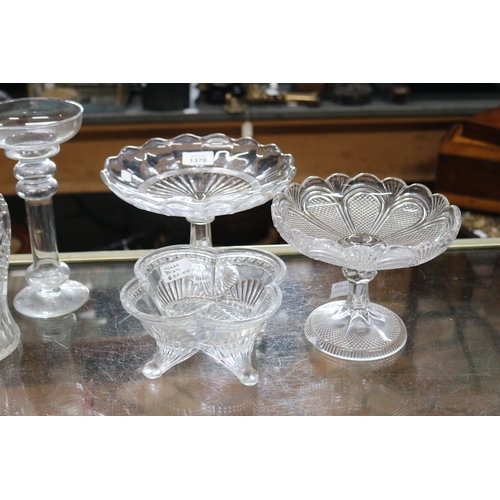 1378 - Selection of pressed & cut crystal pieces, approx 23cm H  and shorter